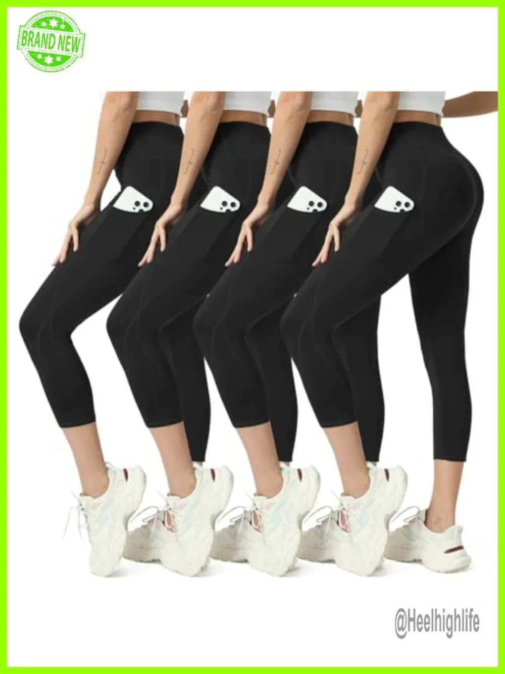 Women's Capri Leggings Tummy Control High Waist Yoga Pants with 2 Pockets